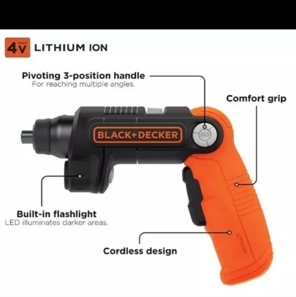 BLACK DECKER 4V MAX Cordless Screwdriver with LED Light (BDCSFL20C) BlackDecker - Picture 2 of 5